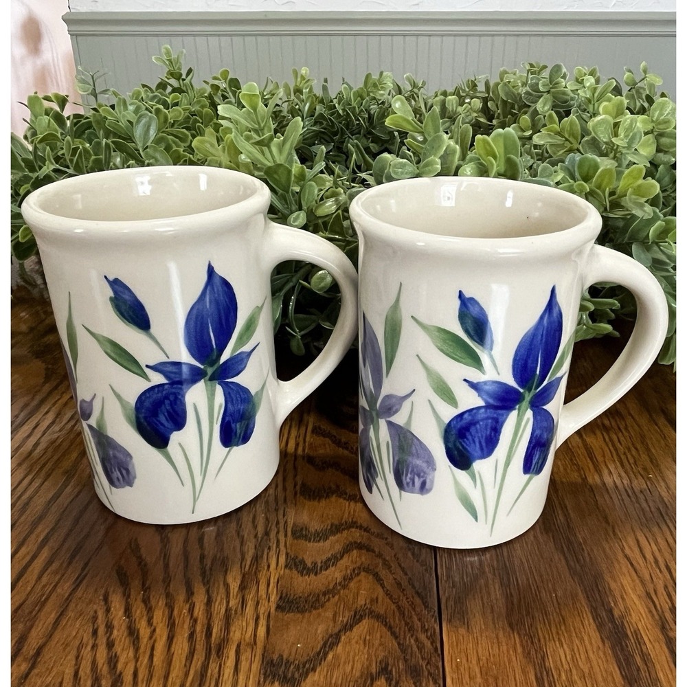 Emerson Creek Pottery Signature Coffee Mug Cups Field Of Iris Set Of Two 2013